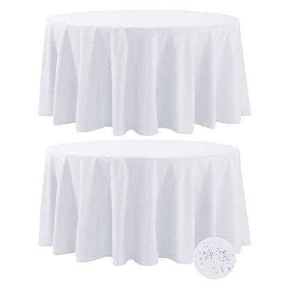 Fokitut 2 Pack Waterproof Round Tablecloth, 108 Inch, Stain Resistant and Wrinkle Polyester Table Cloth, Fabric Table Cover for Kitchen Dining, Wedding, Party, Holiday Dinner-White - color: White, size: Round-108''-2pack