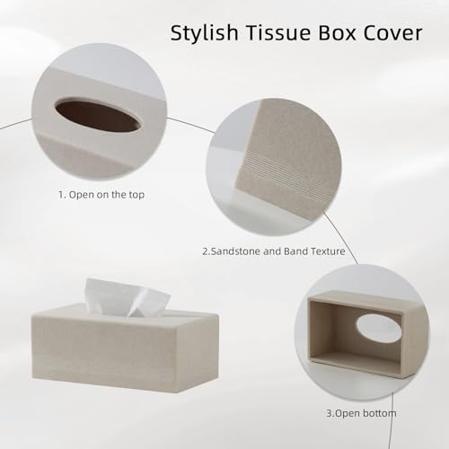 Tissue Box Cover Rectangle, Sandstone Look, Simple Stripe, Beige | Resin, Facial Tissues Holder Covers Rectangular, Paper Holder for Bathroom Kitchen Bedroom Living Room Office Hotel Cafe Bar - color: Beige - Rectangle