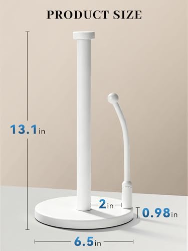 SMARTAKE Paper Towel Holder Countertop, Non-Slip Weighted Base, White | Freestanding Kitchen Roll Dispenser, Rustproof Stainless Steel, Spring Arm for Easy Tear, Widden Top, with 4 Suction Cups - color: 05-white