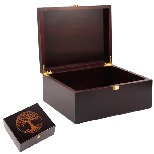 Tree of Life Wooden keepsake Box - Wooden Decorative Boxes with Lids/Keepsake Boxes with Lids - Wood Decorative Storage Boxes with Lids - Memorial Box (Tree of Life Black, Large)