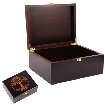 Tree of Life Wooden keepsake Box - Wooden Decorative Boxes with Lids/Keepsake Boxes with Lids - Wood Decorative Storage Boxes with Lids - Memorial Box (Tree of Life Black, Large)