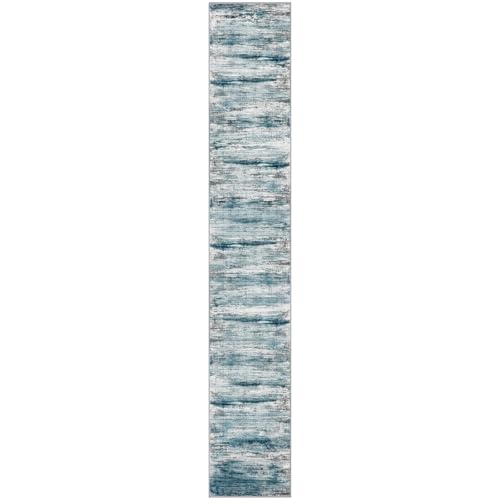 KOZYFLY Modern Abstract Hallway Runner, 2x12 Washable Rug Runner Non-Slip Soft Striped Kitchen Runner Rug, Light Blue Print Carpet for Entryway Bathroom Laundry Room Foyer - color: Blue, size: 2' x 12' (Runner)