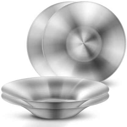 WAGENSTEIGER A Set of 4 Stainless Steel Dinner Plates, Salad Bowls, Spaghetti Serving Platters, Buffet Party Pans, Catering Trays, Classic Brushed Finish, Great for Both Hot & Cold Dishes (4)