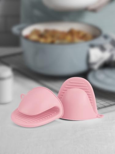 2 PCS Mini Silicone Oven Gloves Heat Resistant Cooking Pinch Mitts Potholder for Kitchen Cooking & Baking (Pink) - color: Pink