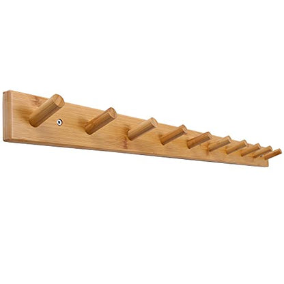 SKOLOO Wall Mounted Coat Rack 38", 10 Hooks, Bamboo, Shaker Style, Natural | Wood wall hooks, painted finish, 100-lb cap, entry/bath/bed, hanging backpack coat towel hat, long pegs, 16" stud spacing - color: Bamboo Gold, size: 38 inch