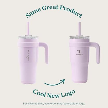 REDUCE 24 oz Stainless Steel Tumbler with Handle - Dual-Wall Vacuum Insulated Travel Mug, Sweat-Proof Lid & Reusable Straw - Keeps Drinks Cold for 24 Hrs, Fits Cupholders, Dishwasher Safe - Sangria - color: Sangria, size: 24 Ounces