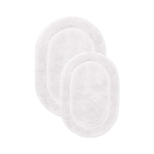 Cotton Bath Rug Set, Area Rugs for Bathroom Decor, Washable and Non-Slip Rugs, Hardwood Tile Floor Cover, Kitchen Accent Rugs, Non-Skid Latex Backing, 20" x 30", 24" x 36", White - color: White, size: 20" x 30", 24" x 36" - Oval