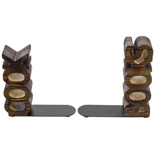 MyGift Rustic Burnt Wood Cook and Books Decorative Bookends, 2 Piece Set | Recipe Display, Freestanding Support, Kitchen Accent, Farmhouse Style, Keeps Books Upright, Decorative Countertop Feature