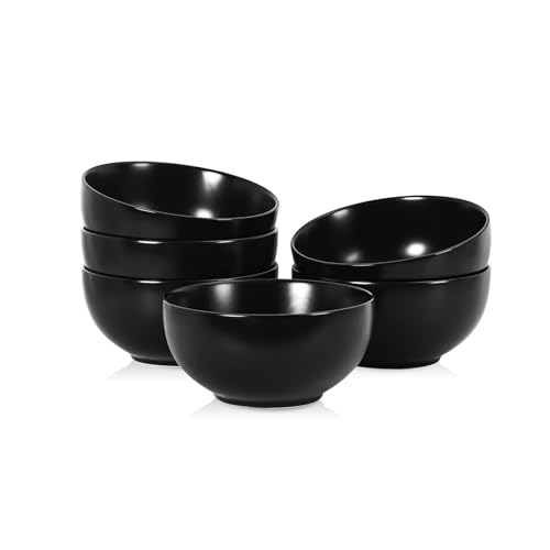 Selamica Ceramic Cereal Bowls set of 6, 24 oz Soup Bowls for Salad, Oatmeal, Microwave Dishwasher Safe, Matte Black - color: Matte Black, size: 24 Oz