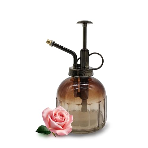Glass Plant Mister Spray Bottle, 200ML Vintage Plant Spritzer, Succulent Watering Bottle Glass with Top Pump, Small Plants Sprayer Watering Can for Indoor Outdoor House(Light Brown) - color: Light Brown