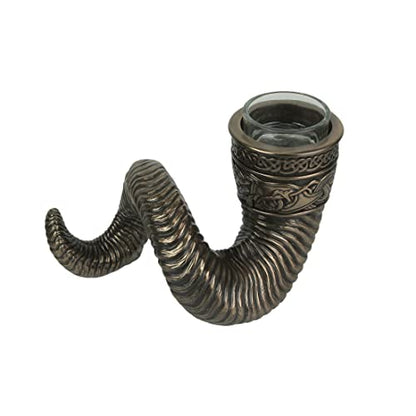 Veronese Design 4 3/8 Inch Tall Nordic Viking Ram Horn Tealight Candle Holder Cold Cast Bronzed Resin Sculpture