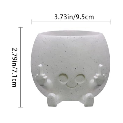 Smiling Plant Pot with Middle Fingers Up, Face Planter Pot Resin Flower Planters for Indoor Outdoor Plants Succulent Pots for String of Pearls Plant Live Gift Ideas for Mother (White) | Resin Face Planters for Indoor Outdoor, Unique Flower Pots with Drain