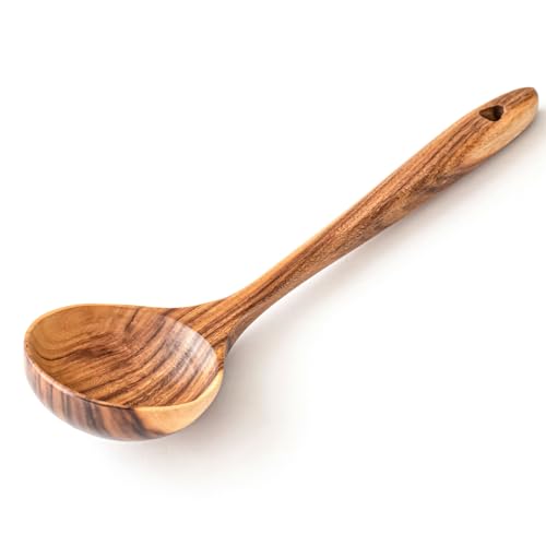 Gudamaye Wooden Soup Ladles, Natural Teak Wooden Spoons, 13 inch Big Deep Ladle for Cooking, Wood Kitchen Utensils Set - style: 1 PC Teak Ladle