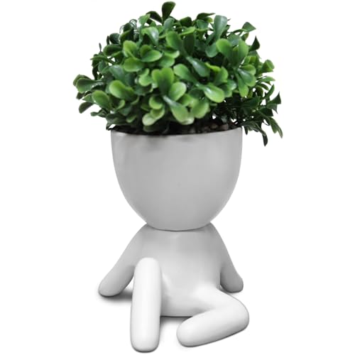 Zerzsy Small Fake Plants Office Decor, Artificial Mini Succulent Plants with Human Shaped Pots for Desk Bathroom Bedroom Home Room Decor - Set of 1 - color: White-k