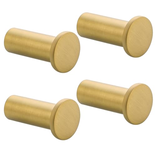 SAYAYO Gold Coat Hooks Wall Mounted, Towel Hooks for Bathrooms Modern Robe Hook, Heavy Duty Wall Hook for Hanging, SUS 304 Stainless Steel 4 Packs | SUS304 Stainless Steel Hooks for Hanging, Heavy Duty Robe Hooks - color: Brushed Gold, size: 4P - Round