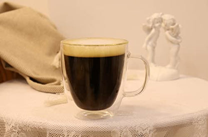 19 oz Double Wall Glass Coffee Mug, Borosilicate Clear Tea Cup with Handle | Large Latte Cappuccino Espresso