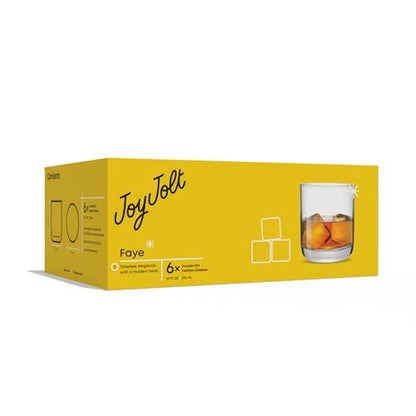 JoyJolt Faye Crystal Whiskey Glasses, Lowball Glasses Set of 6, 10oz Short Glass Tumbler, Double Old Fashioned Rocks Glass for Scotch or Bourbon, Dishwasher Safe Glassware - style: Short glasses