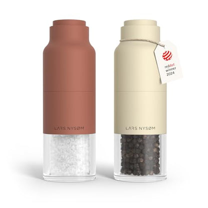 LARS NYSØM Salt and Pepper Grinder Set, Stainless Steel Manual Salt and Pepper Mills, Adjustable Ceramic Grinder, Design Spice Shakers (Red/Beige) - color: Brick Red/Almond Beige