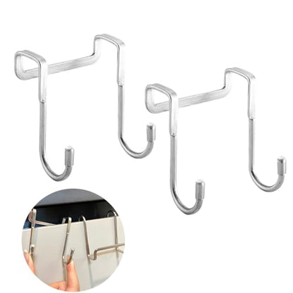 2 Pcs Over Cabinet Hook,Multi-Use Gabinet Doors Double S Hooks for Hanging,Drawer,Closet,Kitchenware,Wardrobe Door,Bags,Towels and Key,Silver Cabinet Hooks for Hanging (A-Silver)