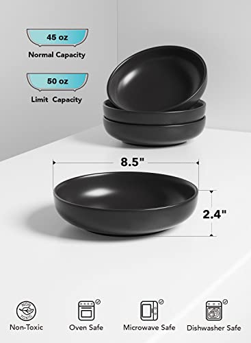 LE TAUCI Pasta Bowls 45 oz, Salad Bowls Set for Serving Soup, Pasta, Noodle, Dinner, Large Kitchen Bowl Plates, Microwave Safe - 8.5 Inch, Set of 4, Matte Black - color: Black, size: 45 ounces