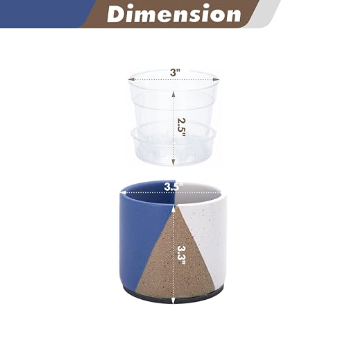 D'vine Dev 2-Pack Cachepot with Clear Pot, 3.5 in, Cobalt Canyon, 93-V-A-3 | Dual-Pot System, Root Visibility, Bottom Watering Support, Enhanced Drainage, Artistic Stoneware Design, Easy Plant Care - color: Cobalt Canyon, size: 3.5” Cachepot + 3“ Clear Gr