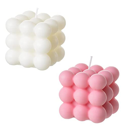 Bubble Candle - Cube Soy Wax Home Decor Scented Candle Set 2 Pieces (White+Pink) - color: White+Pink