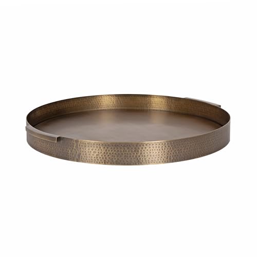 Kate and Laurel Samana Modern Round Metal Ottoman Tray, 20 x 19, Antique Brass, Transitional Circle Serving Tray with Hammered Surface for Use as Decorative Tray or Entryway Decor - color: Gold