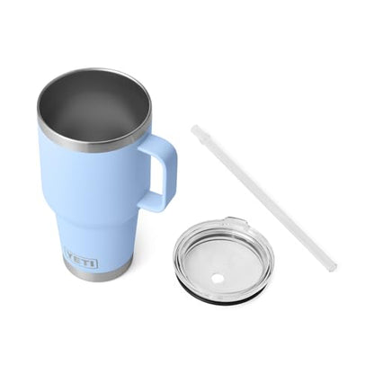 YETI Rambler 35 oz Tumbler with Handle and Straw Lid, Travel Mug Water Tumbler, Vacuum Insulated Cup with Handle, Stainless Steel, Big Sky Blue | Vacuum Insulated - color: Big Sky Blue, style: 35oz