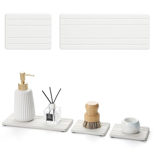 3 Pack Stone Drying Tray, Water Absorbing Stone Sink Mat for Kitchen & Bathroom Counter, Diatomite Soap Dish Vanity Caddy, Sponge Holder Organizer, White - 2pcs of 4.5"x 3.5" and 1pc of 9"x 3.5" - color: 3 Pcs - White - 1pc of 9"x 3.5" and 2pcs of 4.5"x 3