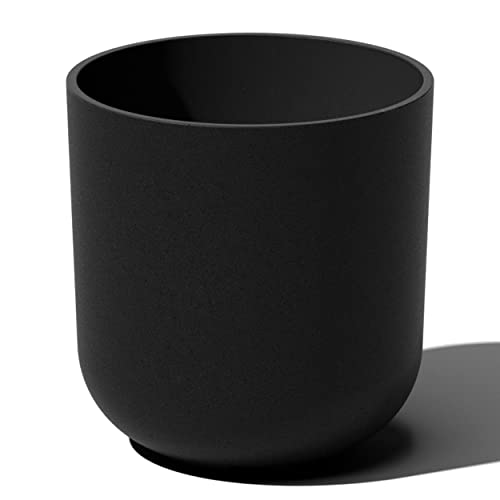 Veradek Mason Series Lima Planter - Large Round Outdoor Planter | Made From a Durable Plastic-Stone Composite With Pre-Drilled Drainage Holes. Modern Porch/Patio Décor - color: Black, size: 10 inches