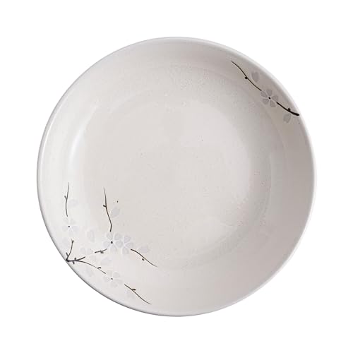 8 Inch Ceramic Pasta Bowls Salad Bowls Large Ceramic Serving Bowls for Soup, Dessert, Shallow Bowls Plates for Dinner (4Pack, White Sakura) - color: White Sakura