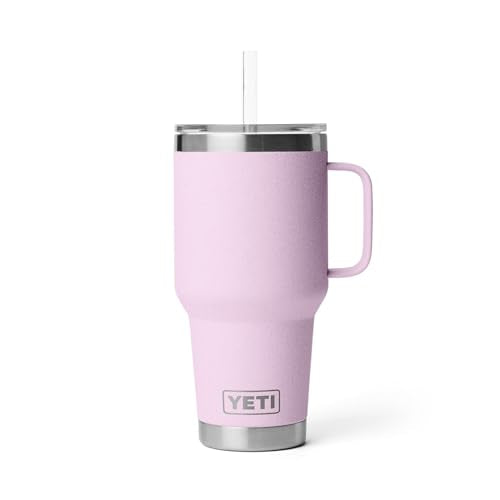 YETI Rambler 35 oz Tumbler with Handle and Straw Lid, Travel Mug Water Tumbler, Vacuum Insulated Cup with Handle, Stainless Steel, Cherry Blossom - Textured - color: Cherry Blossom - Textured, style: 35oz