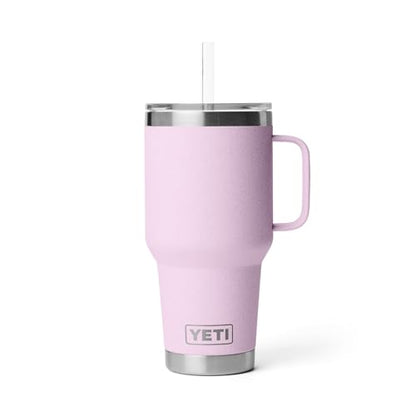 YETI Rambler 35 oz Tumbler with Handle and Straw Lid, Travel Mug Water Tumbler, Vacuum Insulated Cup with Handle, Stainless Steel, Cherry Blossom - Textured - color: Cherry Blossom - Textured, style: 35oz