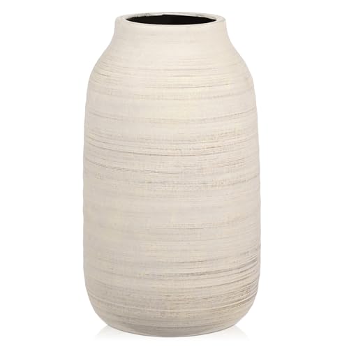 Briful 9.6in Large Rustic Shabby White Ceramic Vase,Vintage Farmhouse Flowers Vase,Shabby Terra Cotta Vase, Antique Pottery Decorative Pampas Vase for Home Office Table Shelf Mantel Porch Decorations - color: Shabby White, size: 9.6 Inch