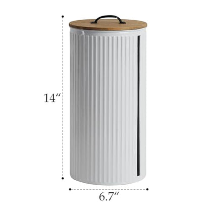 Metal Paper Towel Holder, Weighted Base with Suction Cups | Embossed with Wooden Lid, Easy Tear Roll Dispenser for Kitchen Counter, Bars, Dining Tables - color: Vertical Stripe White