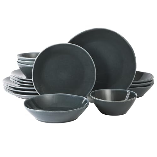 Two Time Oprah's Favorite Things Winner - Montecito Breeze 16 Piece (Service for 4) Double Plates and Bowls Stoneware Reactive Glaze Dinnerware Set - Laguna Dawn - color: Laguna Dawn