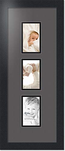 ArtToFrames Collage Photo Frame Double Mat with 3 - 3x5 Openings and Satin Black Frame - color: Charcoal, size: 3 - 3x5