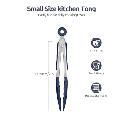 U-Taste 600ºF High Heat 7in Silicone Kitchen Tong and 600ºF Heat Resistat Spatula Spoon Flexible Silicone Cooking Scoop Spoonula (Midnight Blue)