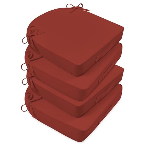 Basic Beyond Outdoor Cushions for Patio Furniture: Waterproof & UV Resistant Outdoor Chair Cushions Set of 4-19 x 19 x 3 Inch Thick Patio Chair Cushions with Adjustable Ties & Handle, Brick Red - color: Brick