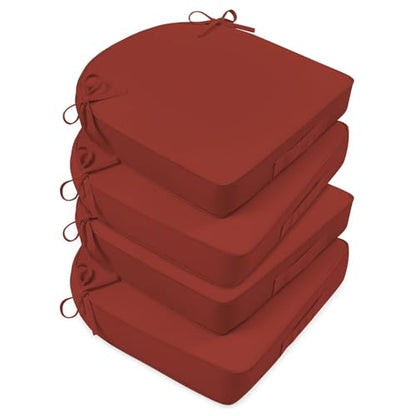 Basic Beyond Outdoor Cushions for Patio Furniture: Waterproof & UV Resistant Outdoor Chair Cushions Set of 4-19 x 19 x 3 Inch Thick Patio Chair Cushions with Adjustable Ties & Handle, Brick Red - color: Brick