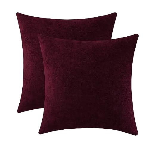 Jeneoo Burgundy Decorative Throw Pillow Covers Soft Chenille Comfy Solid Couch Cushion Case Decor (Set of 2, 16 x 16 Inches) - color: Burgundy, size: 16" x 16" (Pack of 2)