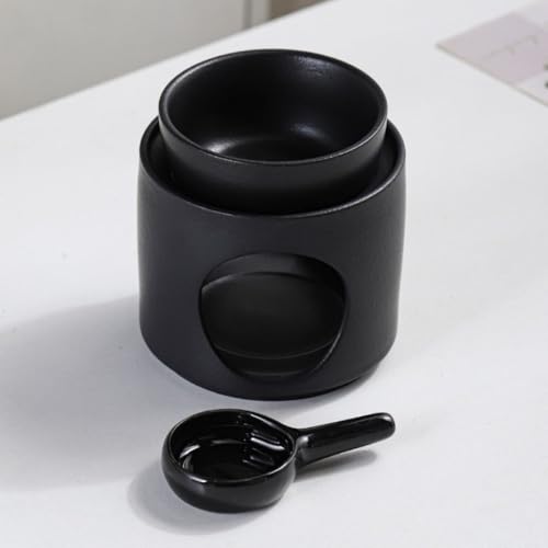 Hand Made Large Capacity Essential Oil Burner Wax Melt Burners, Aromatherapy Aroma Burner Ceramic Oil Diffuser Candle Tealight Holder Home Bedroom Decor-Black - color: Black