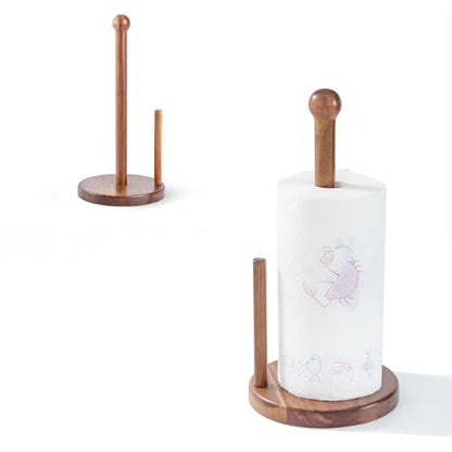 14" Acacia Wooden Paper Towel Holder, Wooden Paper Towel Roll Stand 6.7" Large Heavy Base Organizer Standing, Rustic Farmhouse Paper Towel Holder Stand, Paper Towel Roll Holders Free Standing - color: Double Stick