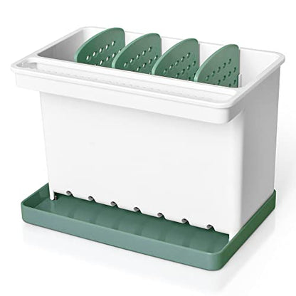 JOMOLA Kitchen Sink Organizer Dish Brush Sponge Holder Caddy Toothbrush Holders for Bathrooms Sinkware Kitchen Utensil Holder Sink Caddy Organizer with 4 Separate Dividers Removable Drain Tray (Green) - color: Green
