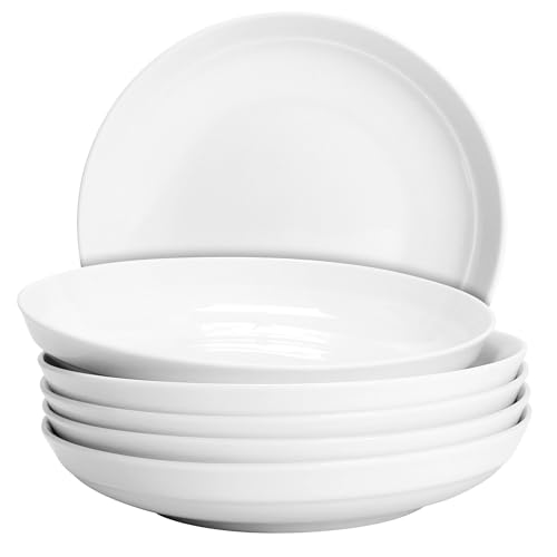 Anveena 8-inch Ceramic Dinner Plate Set, White Salad Plate 6-piece Set | Microwave, oven, and dishwasher safe; scratch-resistant and wear-resistant - color: pure white, size: 8inch