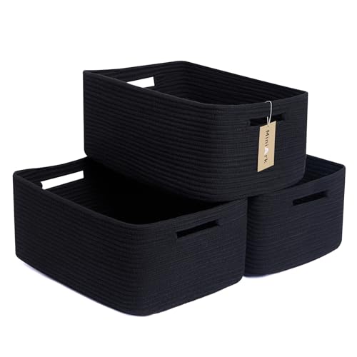MiniArk Large Storage Baskets for Shelves, 17 x 13 x 7.5” Closet Organizers Bins for Clothes Blanket Towels, Baby Nursery, Toy Baskets Box, Woven Rope Baskets, 3 Packs Black - color: Black, size: 3pcs-L17×W13×H7.5"