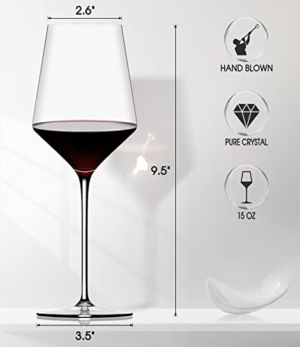 OJA Wine Glasses Set, Crystal Red Hand Blown Wine Glass, Set of 2, 15 oz | Long Stem, Thin Rim, Premium, Perfect for Red or White, Daily Use, Unique Wedding Anniversary or Birthday Gift - style: Set of 2-15oz