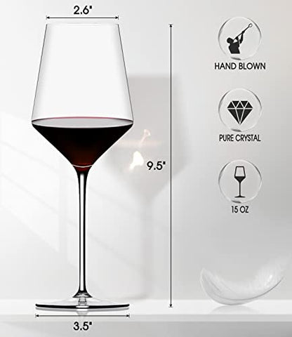 OJA Wine Glasses Set, Crystal Red Hand Blown Wine Glass, Set of 2, 15 oz | Long Stem, Thin Rim, Premium, Perfect for Red or White, Daily Use, Unique Wedding Anniversary or Birthday Gift - style: Set of 2-15oz