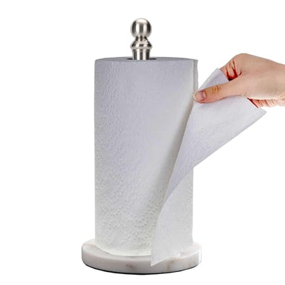 Exilon Paper Towel Holder Countertop with Heavy Marble Base, Standing Paper Towel Roll Holder for Kitchen Bathroom, with Weighted Base for One-Handed Operation - color: Brushed Nickel