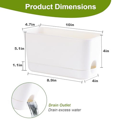 Self Watering Planters: 4 Packs Rectangular Plant Pots with with Drainage and Tray, 10 Inch Window Pot Self Watering Planter for Herb, Houseplants - size: 10 inch 4 Pcs